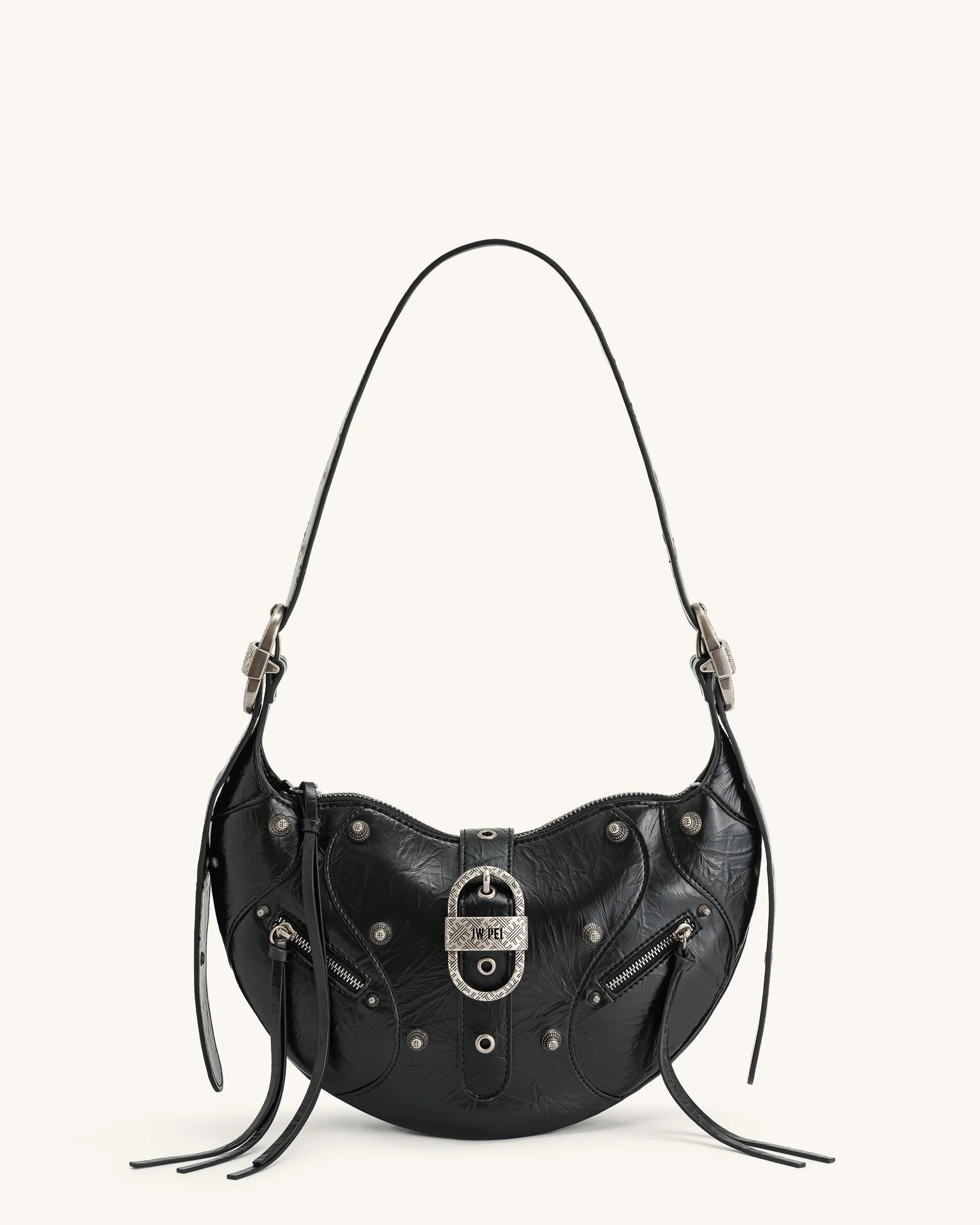 Tessa Crushed Shoulder Bag - Black | JW PEI US