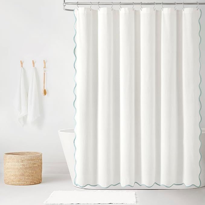 Lush Decor Coastal Chic Scallop Edge Linen Textured Shower Curtain Blue/White Single 72x72 - Eleg... | Amazon (US)