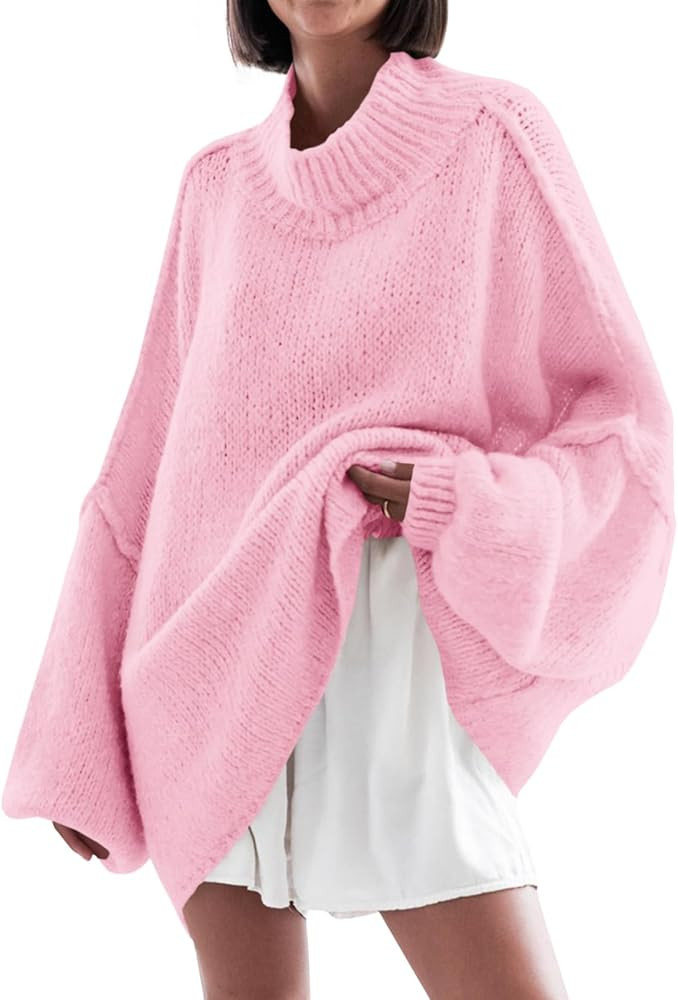 Saodimallsu Womens Oversized Sweaters Mock Neck Batwing Long Sleeve 2024 Fall Trendy Ribbed Knit ... | Amazon (US)