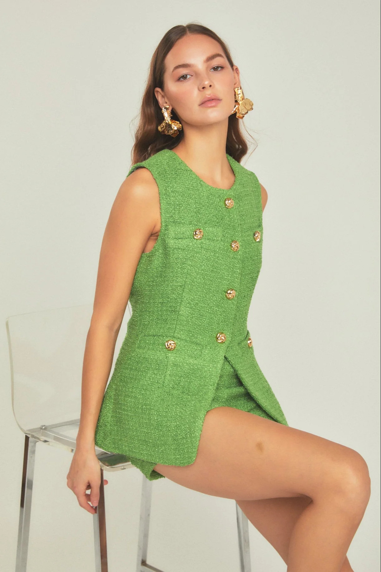 Tweed Buttoned Long Split Top | Endless Rose