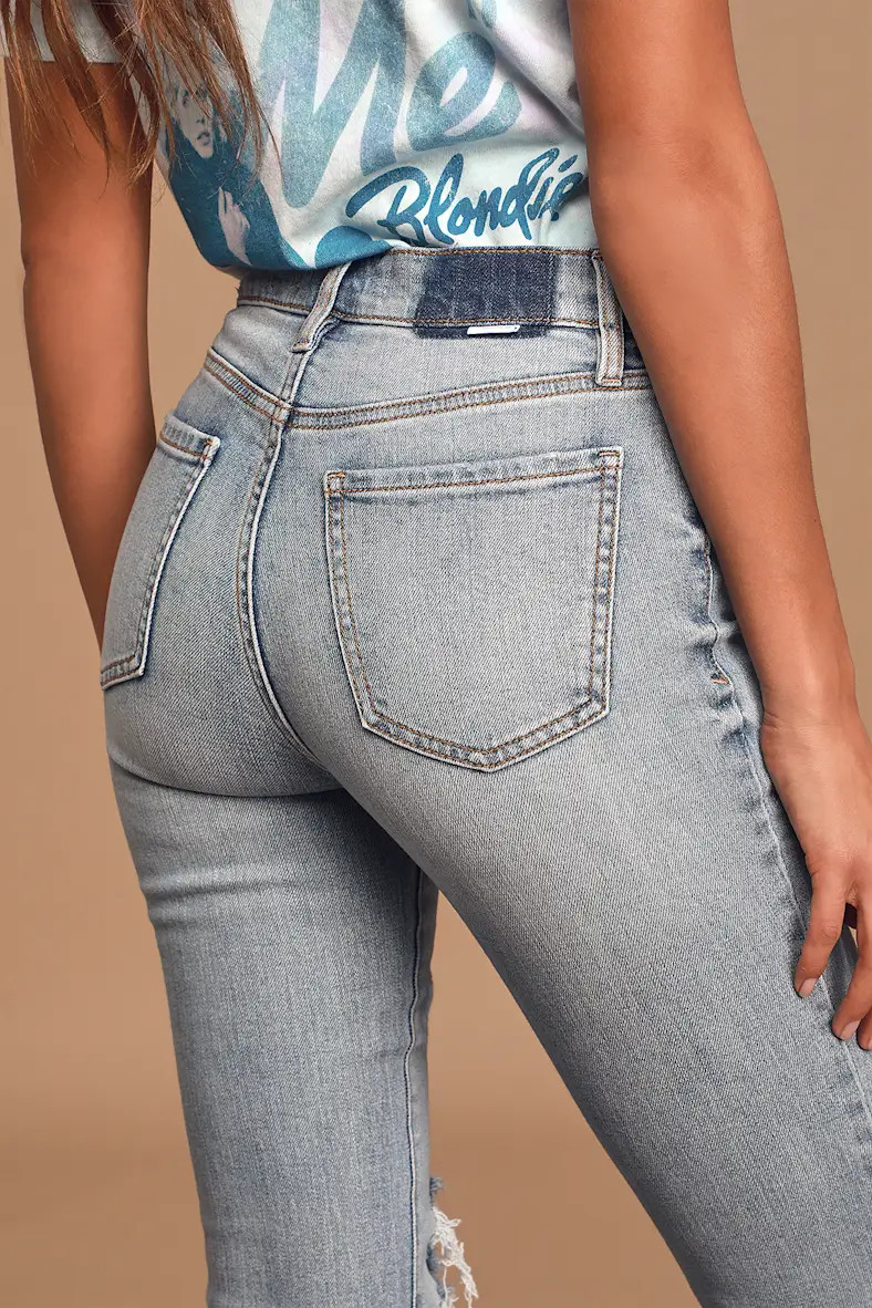 Shy Girl Light Wash Distressed High-Waisted Cropped Flare Jeans | Lulus