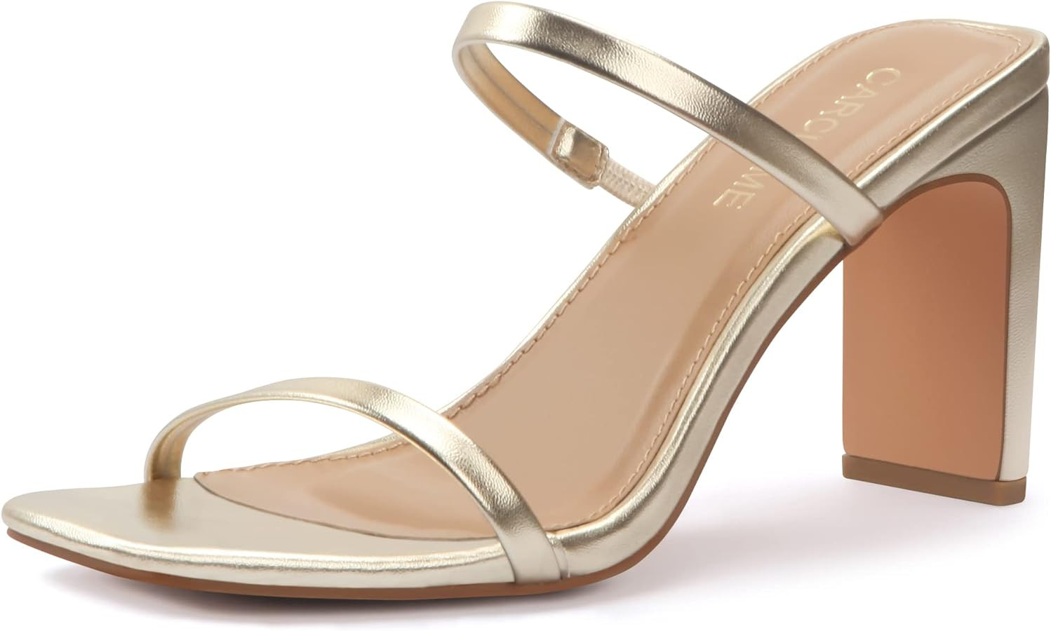 Carcuume Women's Square Toe Two Strap Open Toe Block Heels Sandals Slip On Shoes | Amazon (US)