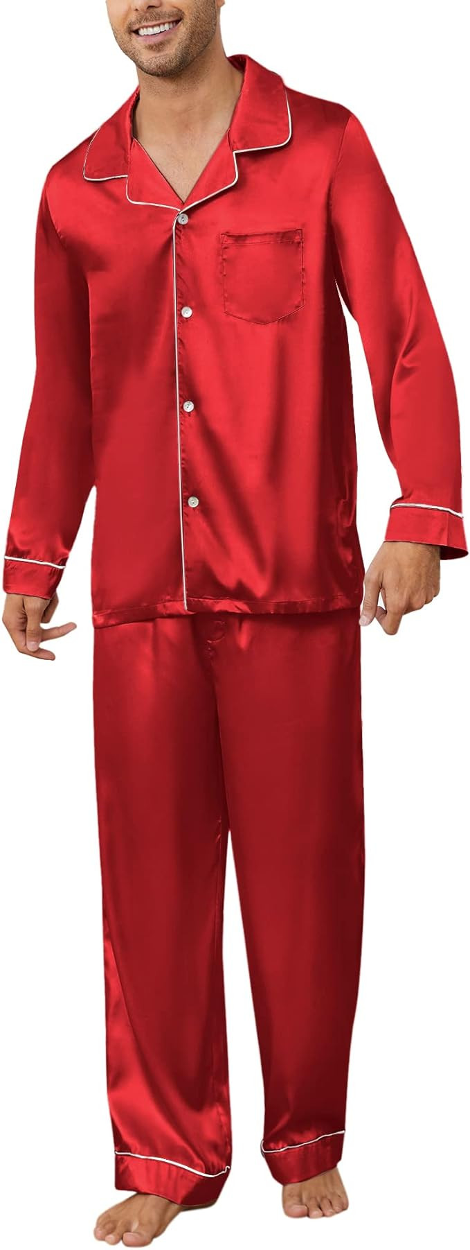 U2SKIIN Mens Silk Pajamas Set, Long Sleeve Satin Pajamas for Men Sleepwear Button Down Pjs Set Tw... | Amazon (US)