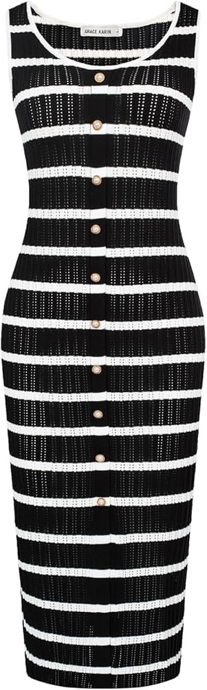 GRACE KARIN 2024 Women's Summer Midi Dresses Sleeveless Hollow Out Crochet Sweater Knit Dress Fro... | Amazon (US)
