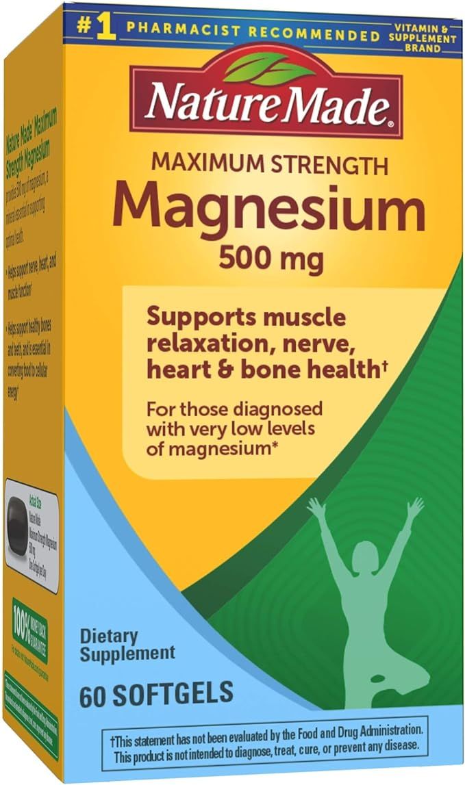 Nature Made Maximum Strength Magnesium Oxide 500 mg Softgels, 60 Count for Nutritional Support†... | Amazon (US)