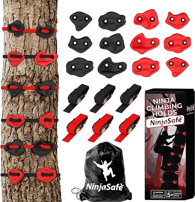 Ninja Tree Climbing Kit with 12 Tree Climbing Holds and 6 Ratchets - Climbing Holds for Kids to E... | Amazon (US)