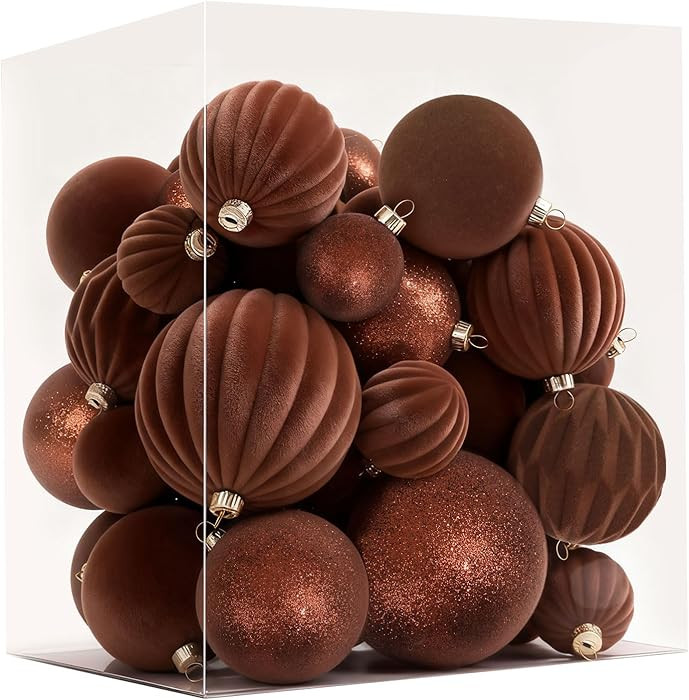 42 Pcs Mix Size Velvet Ornaments Christmas Balls, 4 Styles Shatterproof Flocked Velvet Christmas ... | Amazon (US)