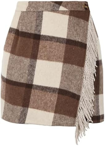 Tanming Plaid Skirts for Women High Waist Bodycon Pencil Fringe Mini Skirts Fall Winter Wool Wrap... | Amazon (US)