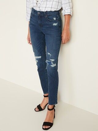 High-Waisted Distressed Power Slim Straight Ankle Jeans for Women | Old Navy | Old Navy CA