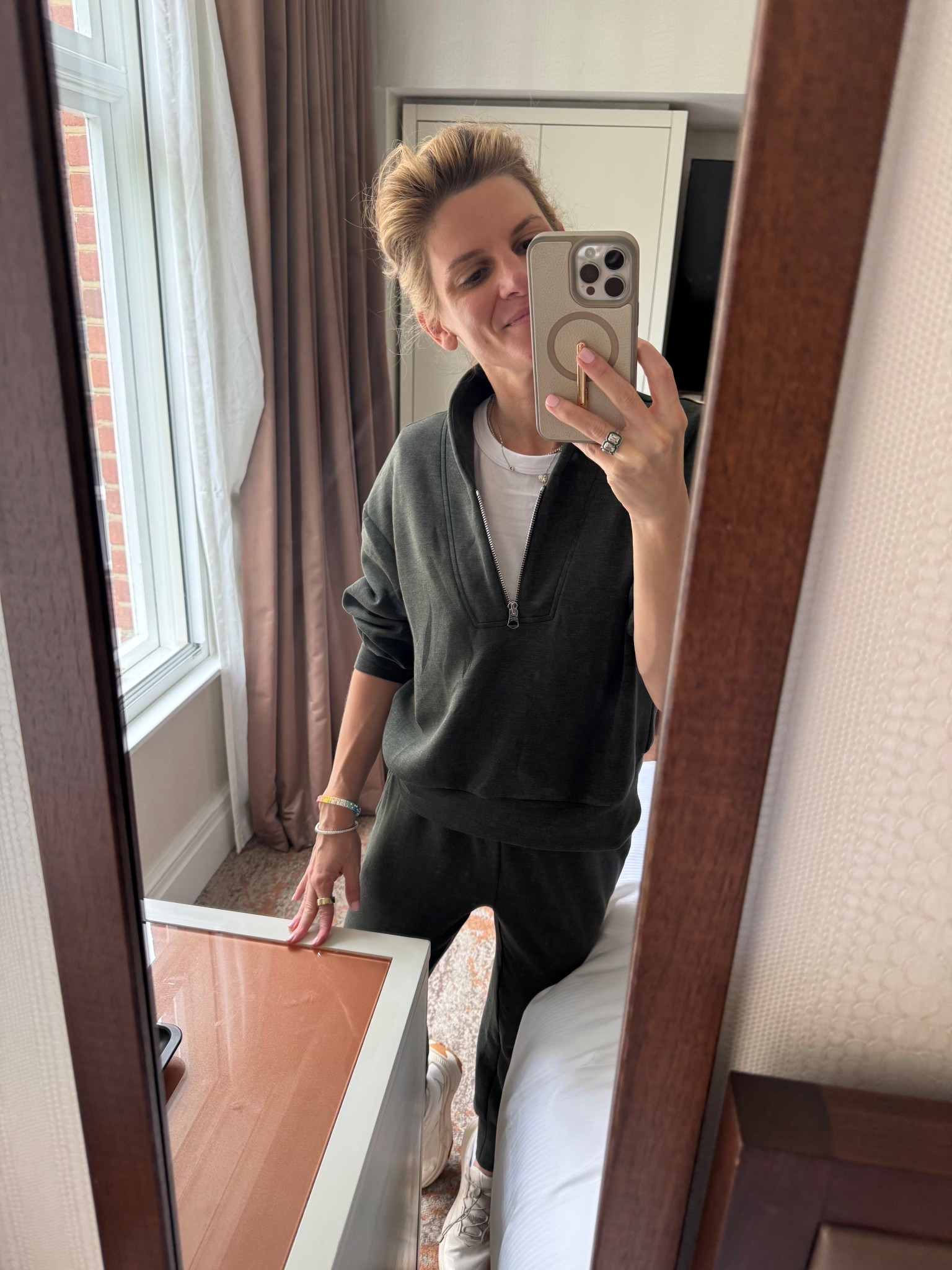 Tee - wearing XS. Boxy fit 
Sweats - wearing XS, generous fit