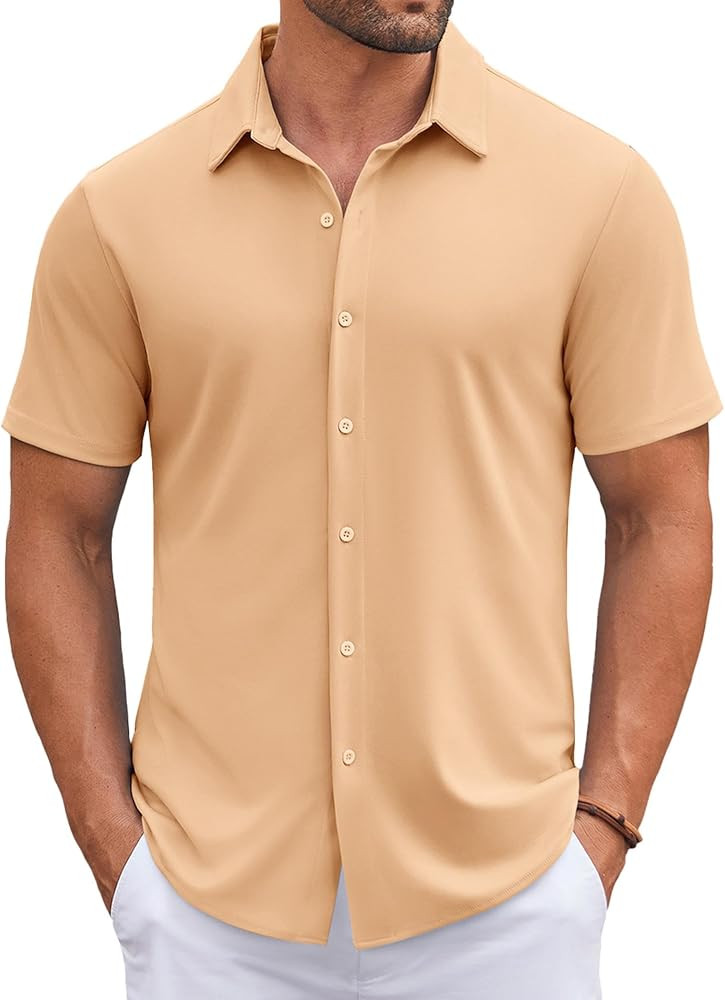 COOFANDY Mens Casual Button Down Shirts Short Sleeve Wrinkle Free Shirt Untucked Summer Stretch D... | Amazon (US)