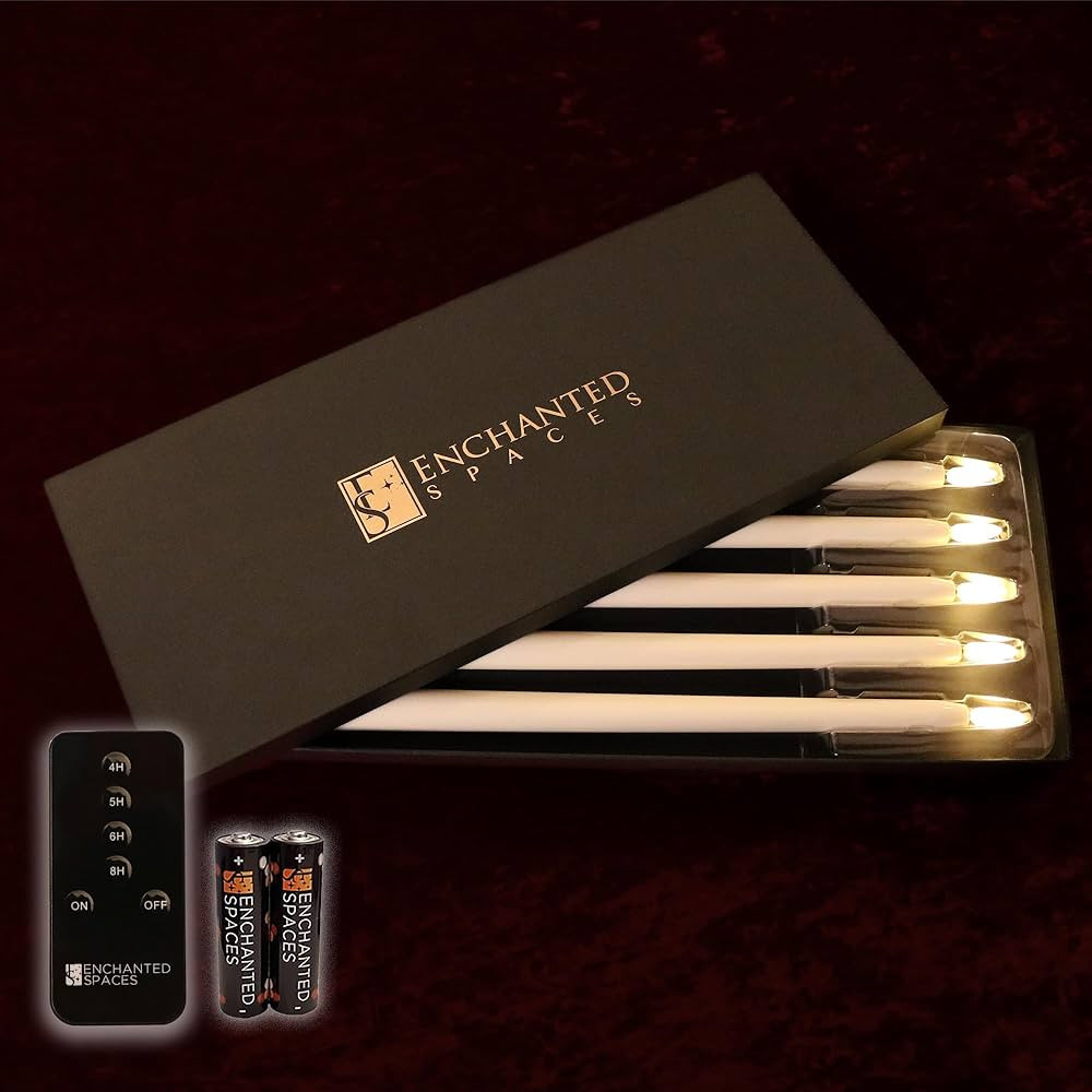 Gold Foil Embossed Gift Box Set of 5 Daily Timer Flameless LED Ivory 14" Taper Candles with Reali... | Amazon (US)