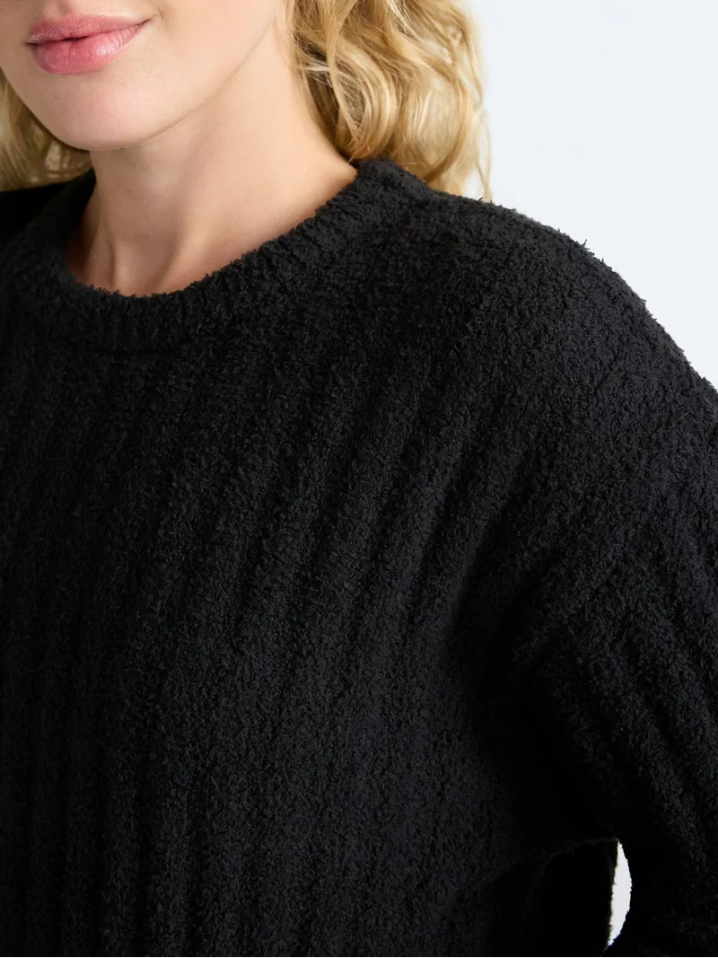 Joyspun Women's Sleepwear Ribbed Crewneck Top with Long Sleeves, Sizes XS-3X | Walmart (US)