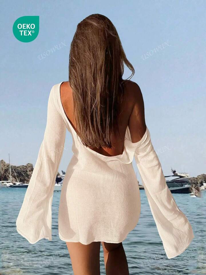 Vestido corto de Body ceñido con espalda abierta, manga abullonada y transparente, estilo minima... | SHEIN