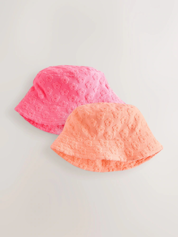 Pink/Orange Fluro Towelling Baby Bucket Hat 2 Pack (0mths-2yrs) | Next US