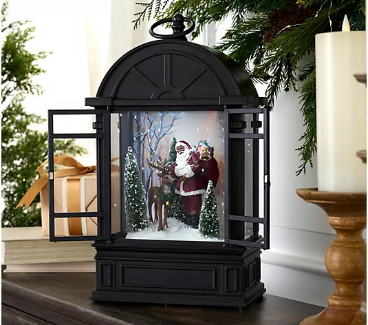 Christmas Time Reflections Illuminated Snowing Lantern by Valerie | QVC
