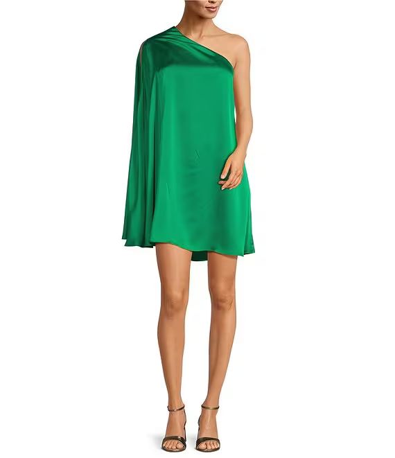 Kayla Satin One Shoulder Long Sleeve Mini Dress | Dillard's