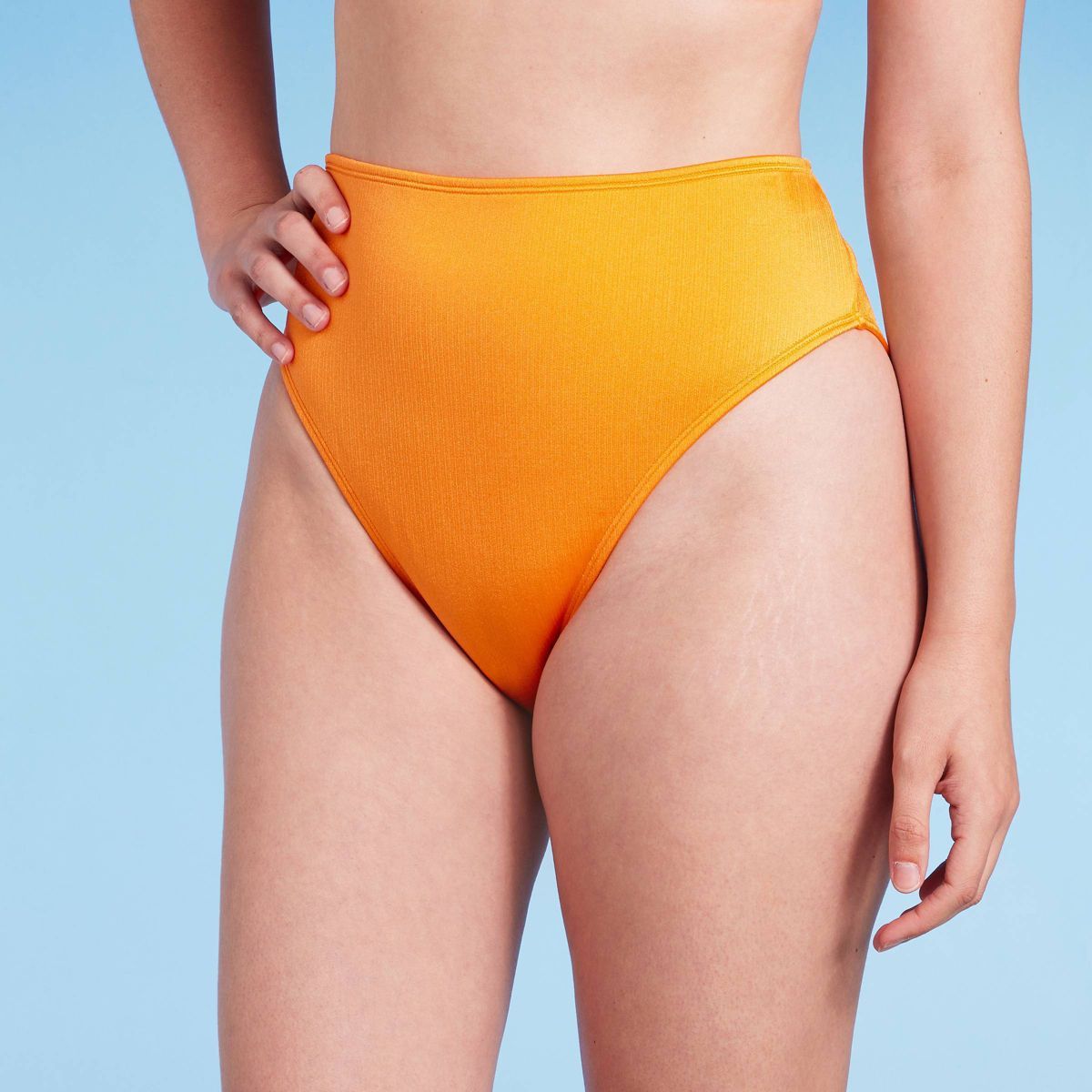 Women's Ribbed High Waist High Leg Extra Cheeky Bikini Bottom - Wild Fable™ Orange | Target
