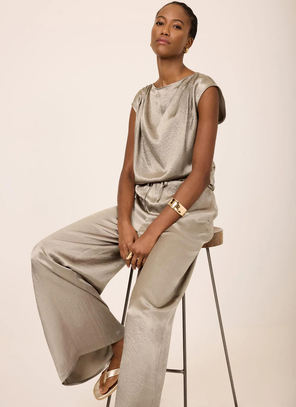 Gold Metallic Satin Top | Mint Velvet