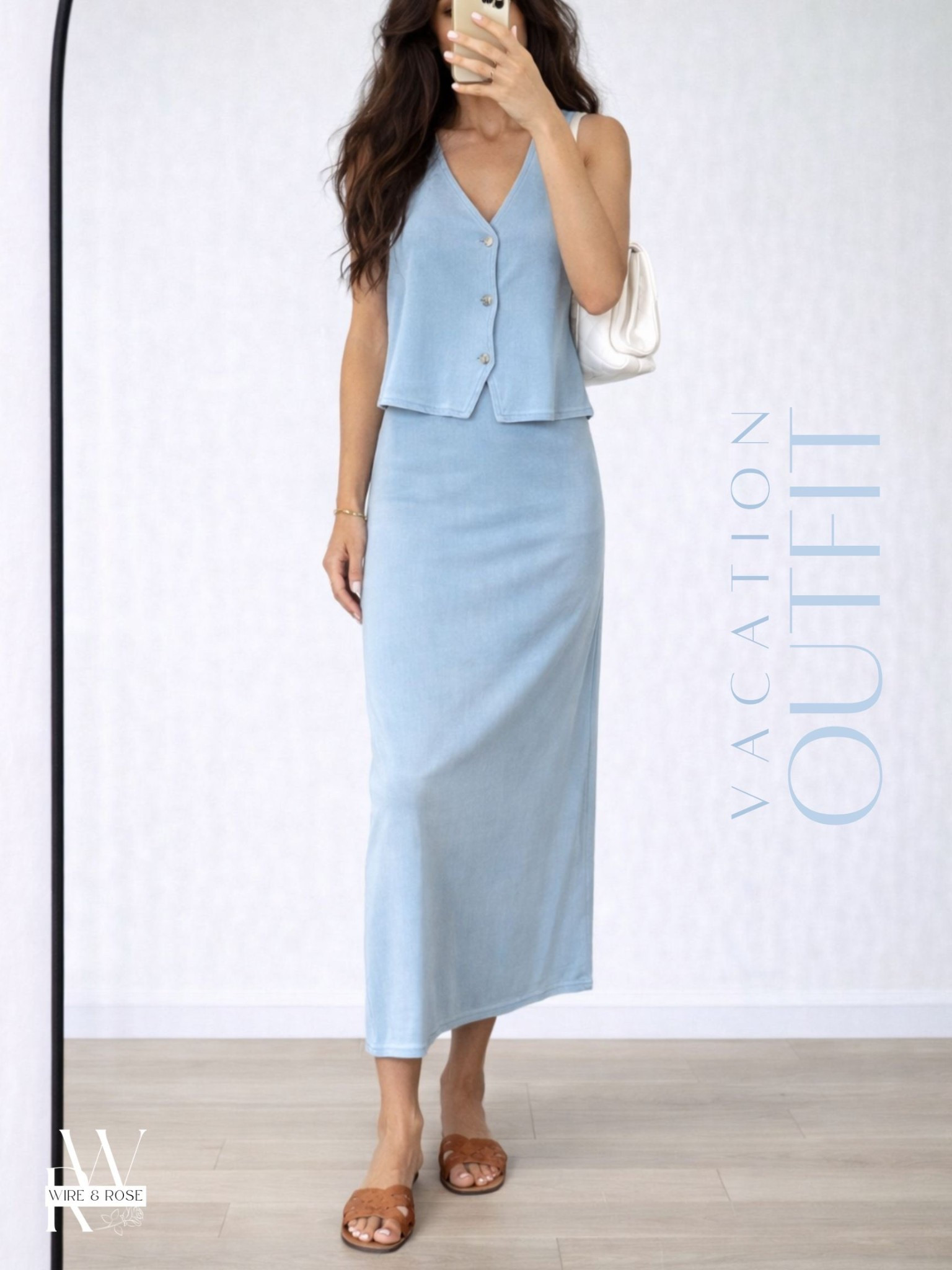 Love matching sets and this midi skirt and vest set is so soft and comfy.  It comes in several tops and and bottoms so you can mix and match different tops and pants or skirt.

🏷️ vacation outfit / travel outfit / midi skirt / denim vest / brown slides / spring outfit / summer outfit / matching set

#LTKU #LTKSeasonal #LTKootd