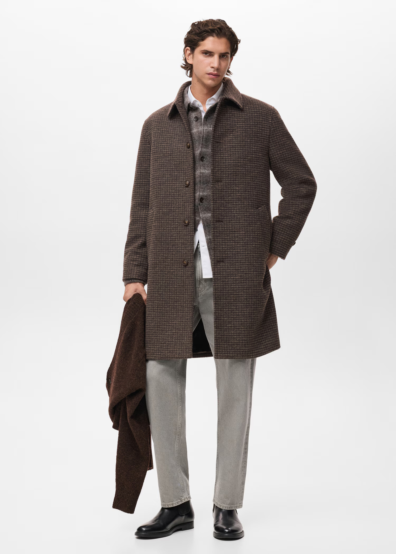 Long coat with check-print structure | Mango (US/MX/AU)