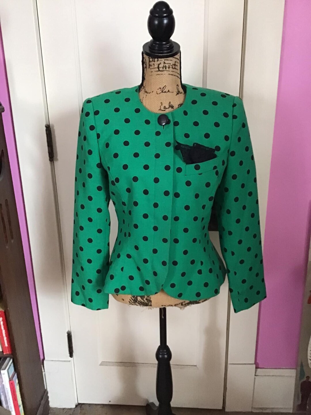 Vintage 1980's Jacket Blazer *Stirling Cooper London-New York* True Green With Black Polka Dots B... | Etsy (US)