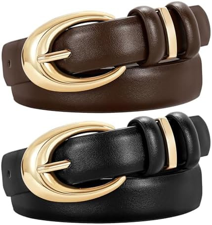 TRIWORKS 2 Pack Women Leather Belt for Jeans Pants Fashion Ladies Skinny Faux Leather Belt with G... | Amazon (US)
