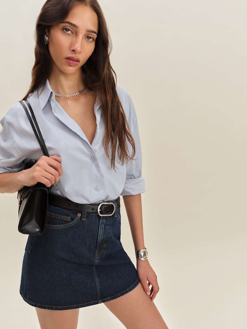 Lydia High Rise Denim Mini Skirt | Reformation (Global)