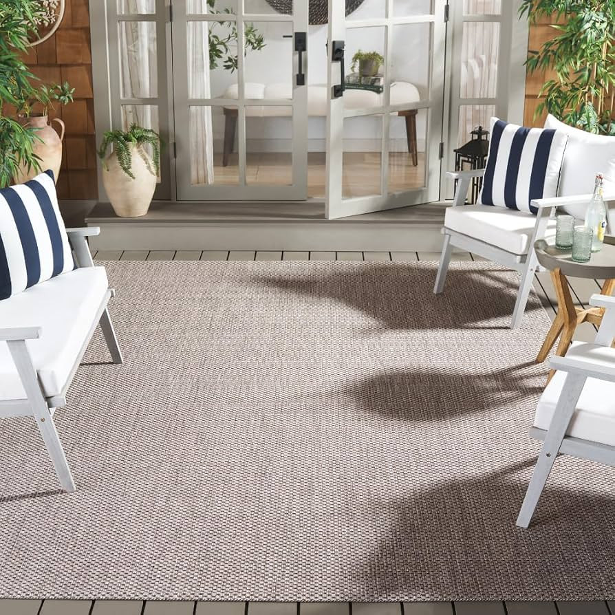 SAFAVIEH Washable Rug Outdoor Courtyard Collection - 8' x 10', Beige & Brown, Non-Shedding & Easy... | Amazon (US)