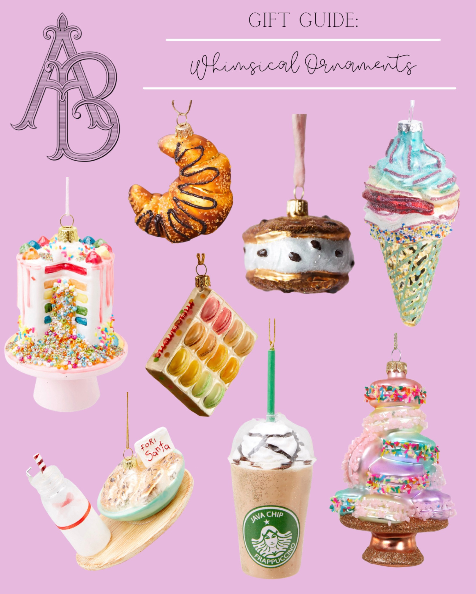 Huge roundup of whimsical glass ornaments 🎄 I love giving fun ornaments as gifts! 

GrandMillennial home style, pink Christmas aesthetic, Anthro home finds, Maltese mom, champagne ornament, gift guide, orchids, roses, gifts for her, new traditional home, pastel Christmas, Starbucks frappecino ornament, coffee lover, sprinkles, macarons, Parisian gifts

#LTKSeasonal #LTKGiftGuide #LTKHoliday