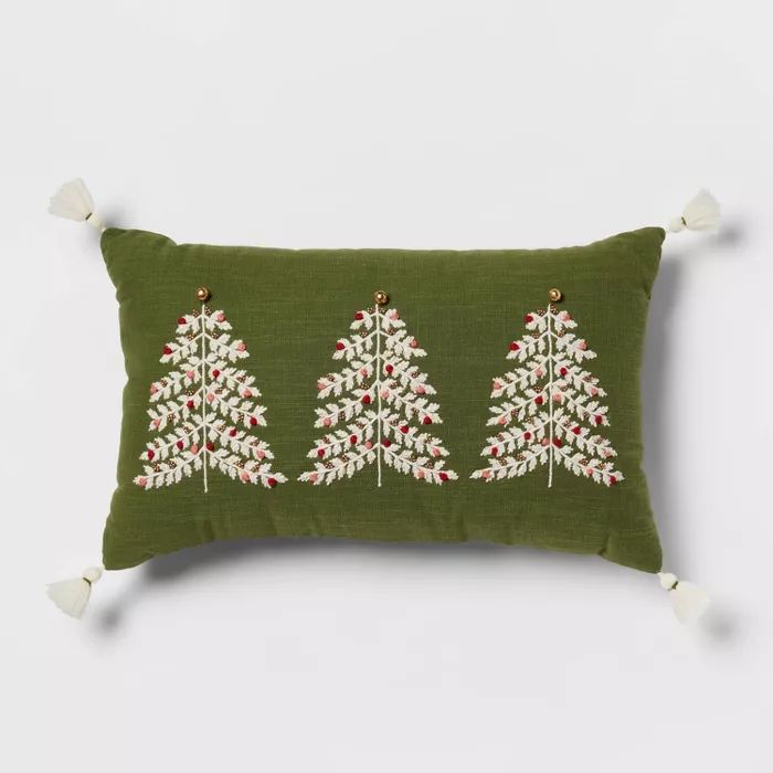 Oversized Tree Embroidered Lumbar Christmas Throw Pillow Green - Threshold&#8482; | Target