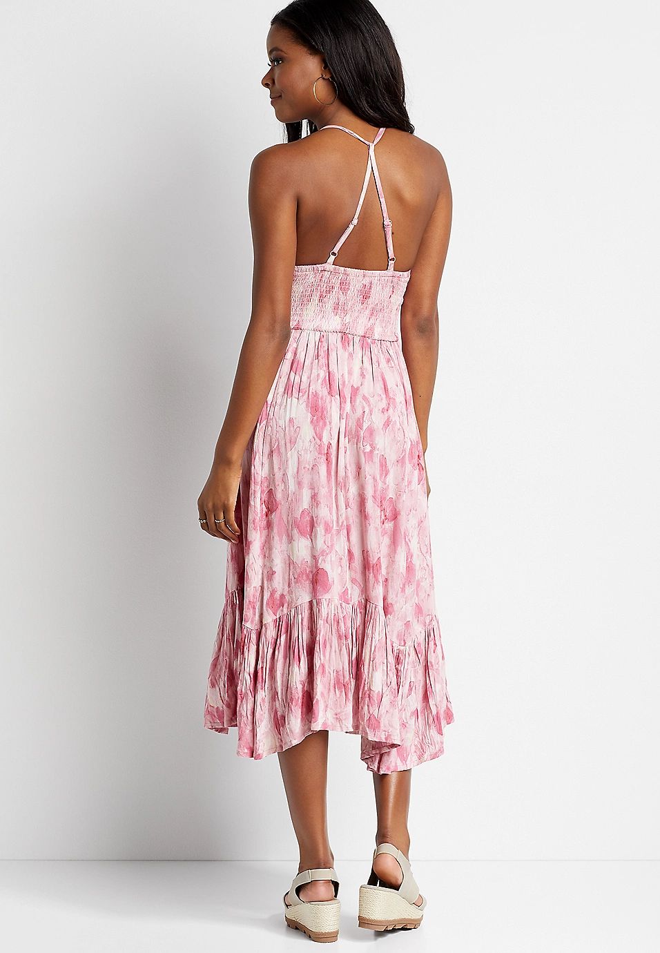 Pink Tie Dye Smocked Top Midi Dress | Maurices