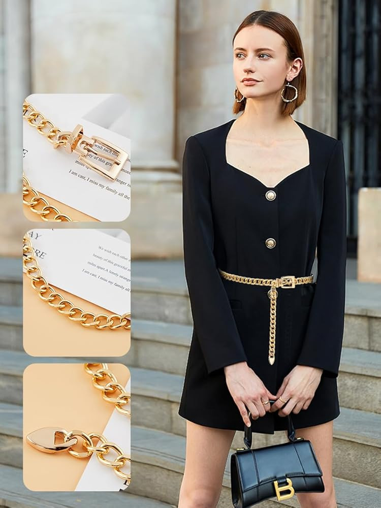 FIORETTO Chain Belt for Women Metal Waist Chain Fashion Multilayer Chain Belts for Dress | Amazon (US)