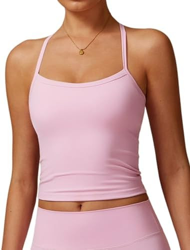 Womens Longline Sports Bras Cross Back Active Gym Yoga Padded Workout Crop Tank Top with Built in... | Amazon (US)