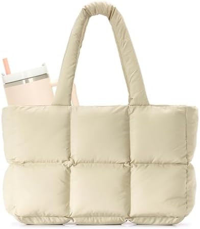 Herald Puffer Tote Bag for Women, Large Quilted Puffy Handbag Lightweight Satchel Purse with Cup ... | Amazon (US)