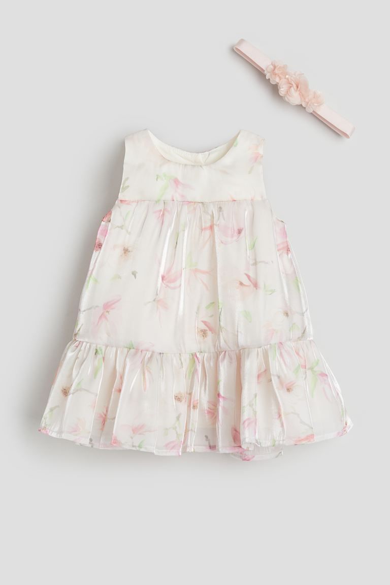 2-piece Dress and Headband Set - Cream/floral - Kids | H&M US | H&M (US + CA)