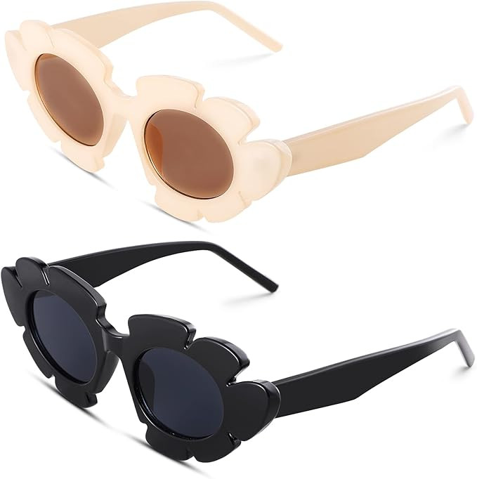 COASION Trendy Cat Eye Flowers Sunglasses for Women Men Retro Fashion Nude Chunky Shades UV400 Pr... | Amazon (US)