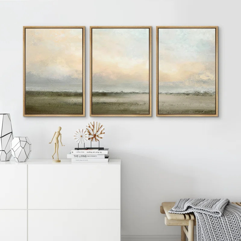 SIGNLEADER Pastel Green Sunset Abstract Nature Landscape Minimal Neutral Framed Canvas Print Wall... | Wayfair North America