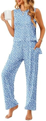 Ekouaer Women Pajamas Sets Casual Tank Tops and Pants Comfy Sleeveless Lounge Set 2 Piece Outfits | Amazon (US)