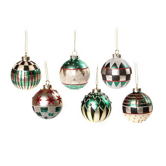 MacKenzie-Childs | Farmhouse Glass Ball Ornaments - Set of 6 | MacKenzie-Childs
