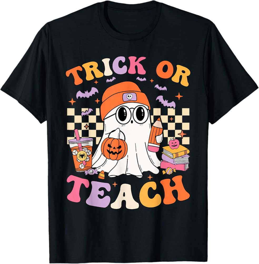Teacher Halloween Trick Or Teach Cute Ghost Coffee Pumpkins T-Shirt | Amazon (US)