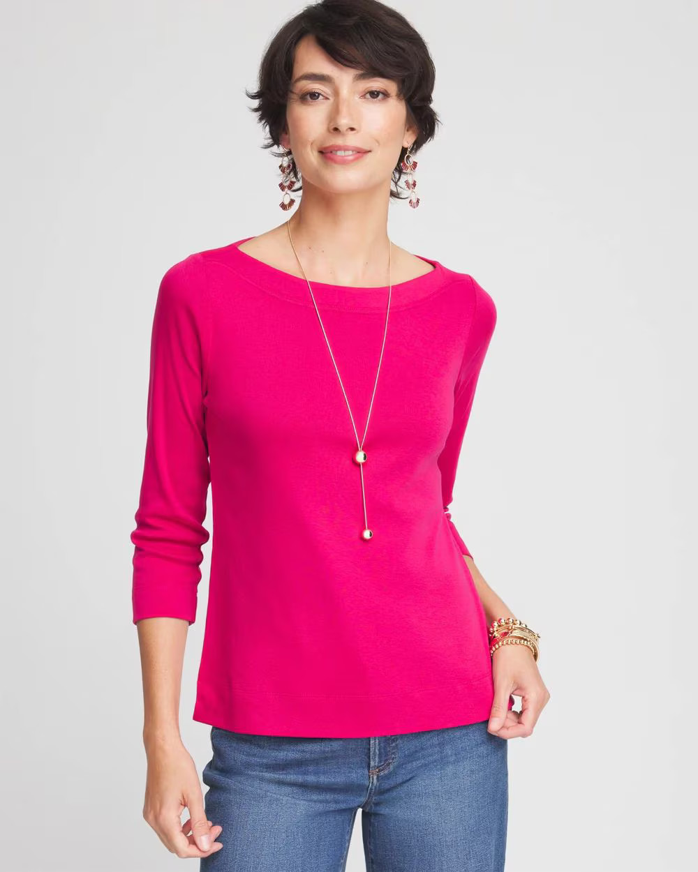 3/4 Sleeve Bateau Neck Tee | Chico's