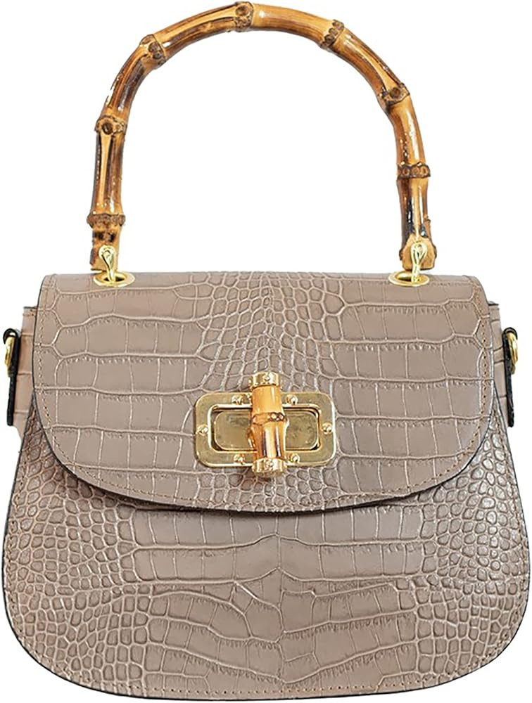 Women Handbag Leather Bamboo Top handle Crossbody bag Elegant Purse Evening bag Gift for Women Ha... | Amazon (US)