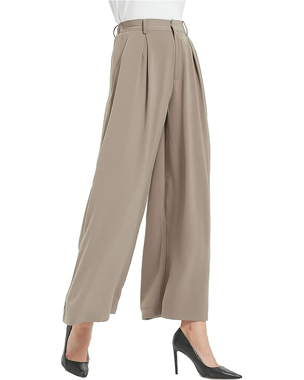 Tronjori Women High Waist Casual Wide Leg Long Palazzo Pants Trousers Regular Size | Amazon (US)
