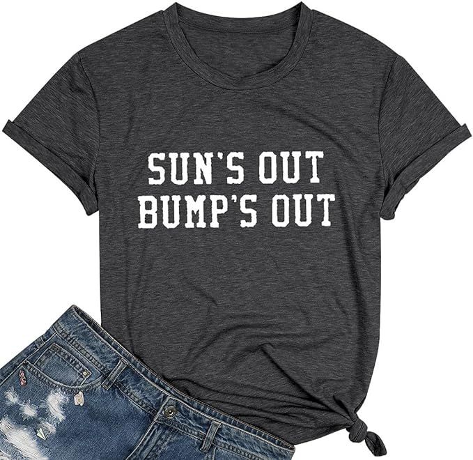 Sun's Out Bumps Out Shirt Women Maternity Pregnancy Funny Saying T-Shirt Summer Short Sleeve Casu... | Amazon (US)