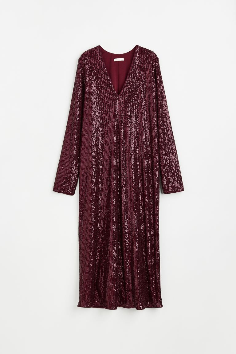 Sequined dress - Burgundy/Sequins - Ladies | H&M GB | H&M (UK, MY, IN, SG, PH, TW, HK)