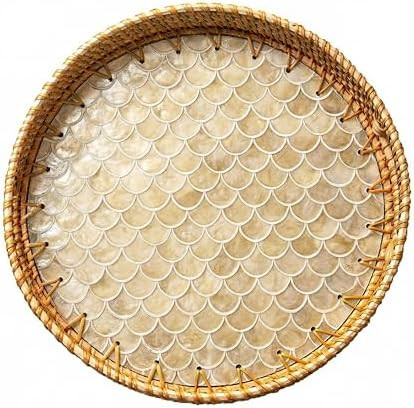 JUNGLE CULTURE Round Rattan Tray Mother of Pearl Inlay • Cascade Light 14" | Handcrafted Decora... | Amazon (US)