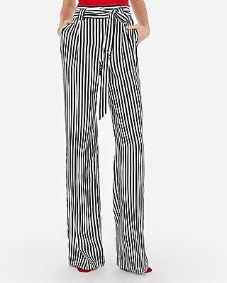 high waisted striped sash waist wide leg pant | Express