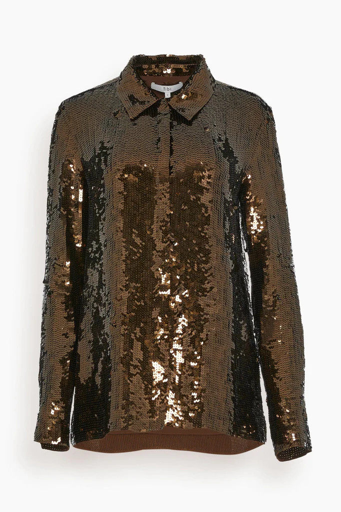 Noor Beading Slim Shirt in Brown | Hampden Clothing