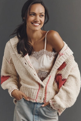 Pilcro Candy Heart Collared Long-Sleeve Cardigan Sweater | Anthropologie (US)